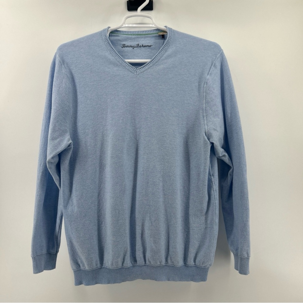 Tommy Bahama Sweater Men’s Large Sky Blue Cotton Quiet Luxury Casual Minimalist